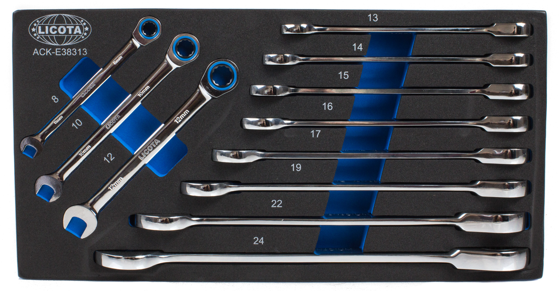 Набор ключей комбинированных трещоточных, 8-24 мм, 11 предметов Licota  ACK-E38313_0