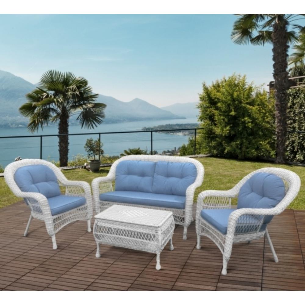 Плетеный комплект для отдыха из искусственного ротанга LV-520 White/Blue 2