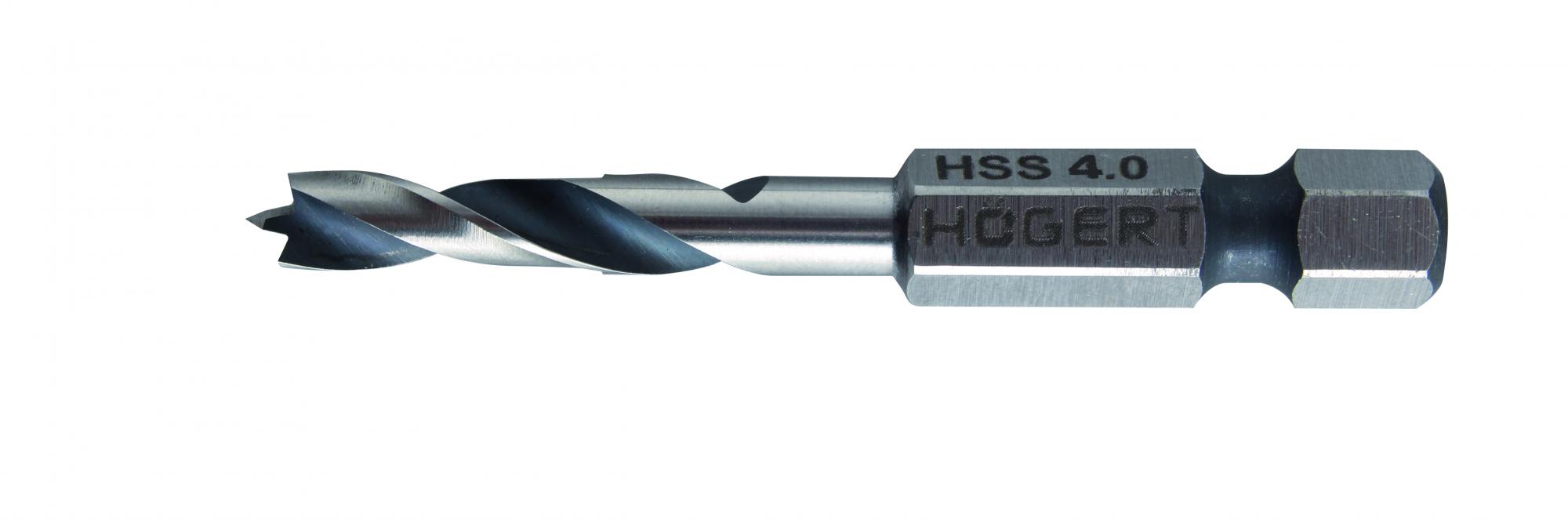 Сверло по дереву 4 х 60 мм с шестигранным хвостовиком, сталь HSS 2