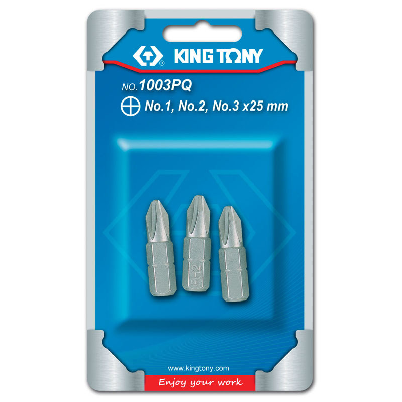 Набор вставок (бит) 1/4;, крестовые, №1, №2, №3, 3 предмета KING TONY 1003PQ 2