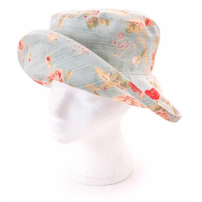 Шляпа льняная от солнца с цветочным принтом, широкие поля