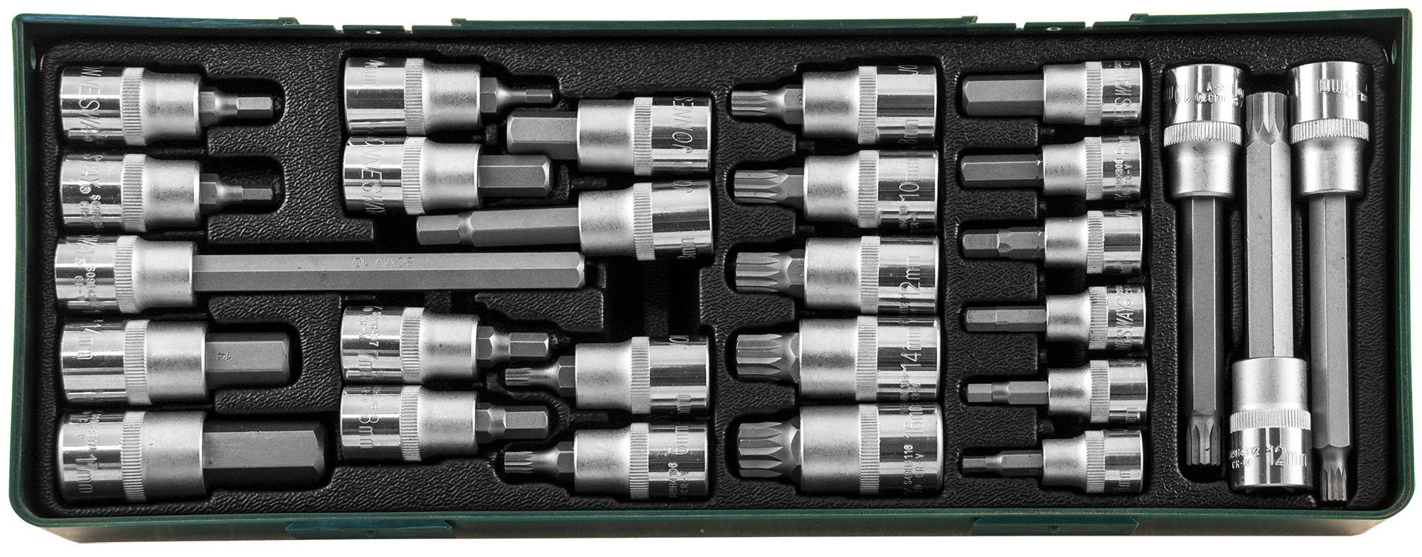 Набор торцевых головок с вставками 3/8" и 1/2"DR, 27 предметов (ложемент) 2