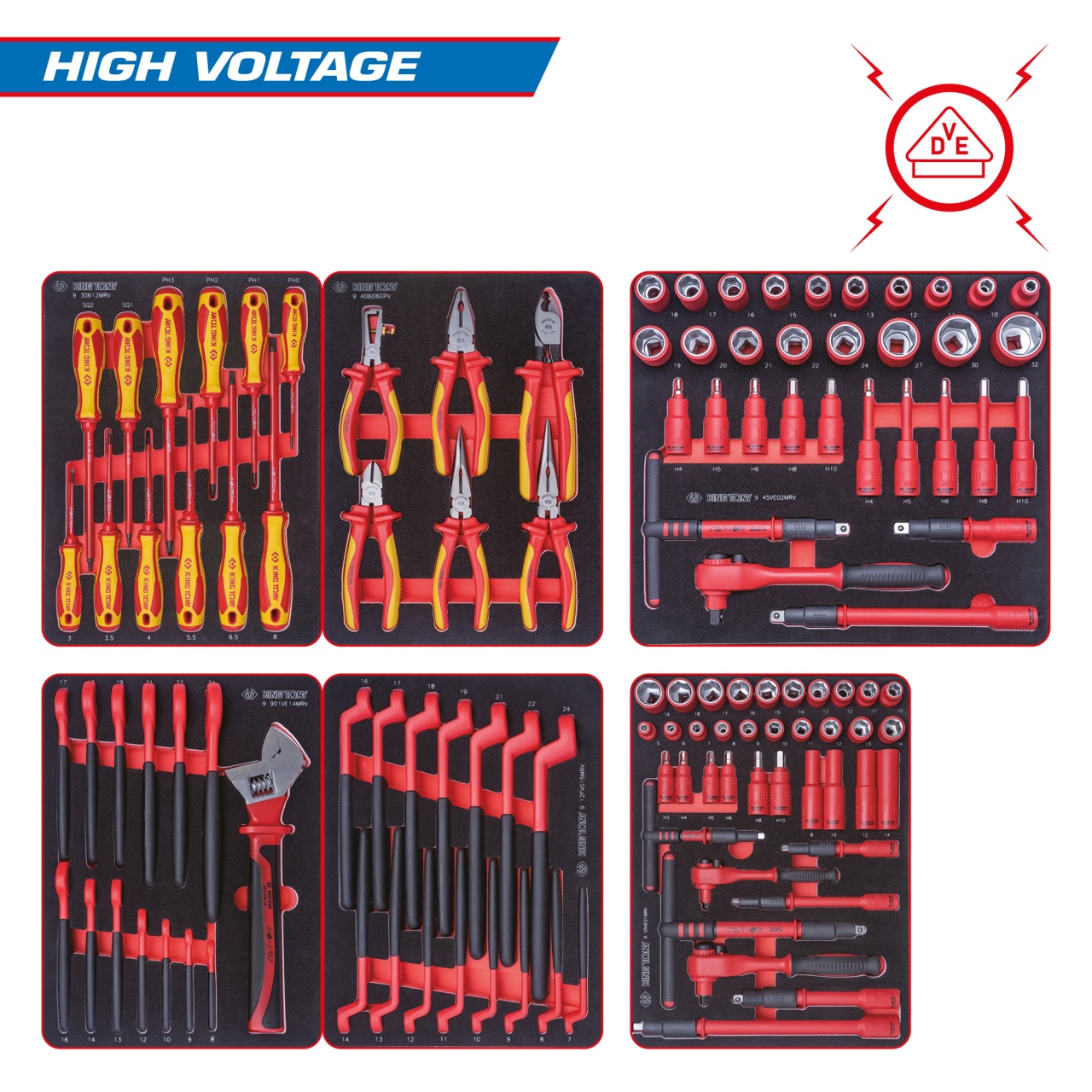 Набор инструментов 117 предметов, "HIGH VOLTAGE", для тележки, 6 ложементов 2