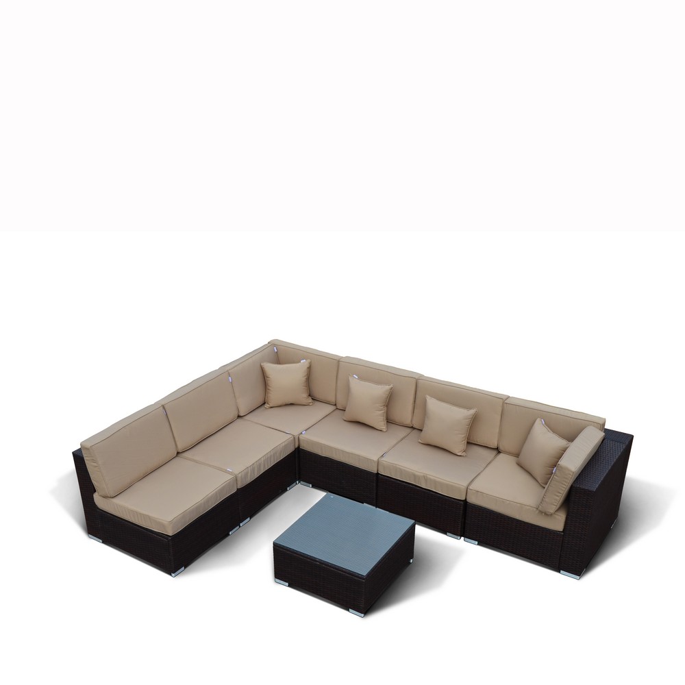Плетеный модульный диван из искусственного ротанга YR822 Brown