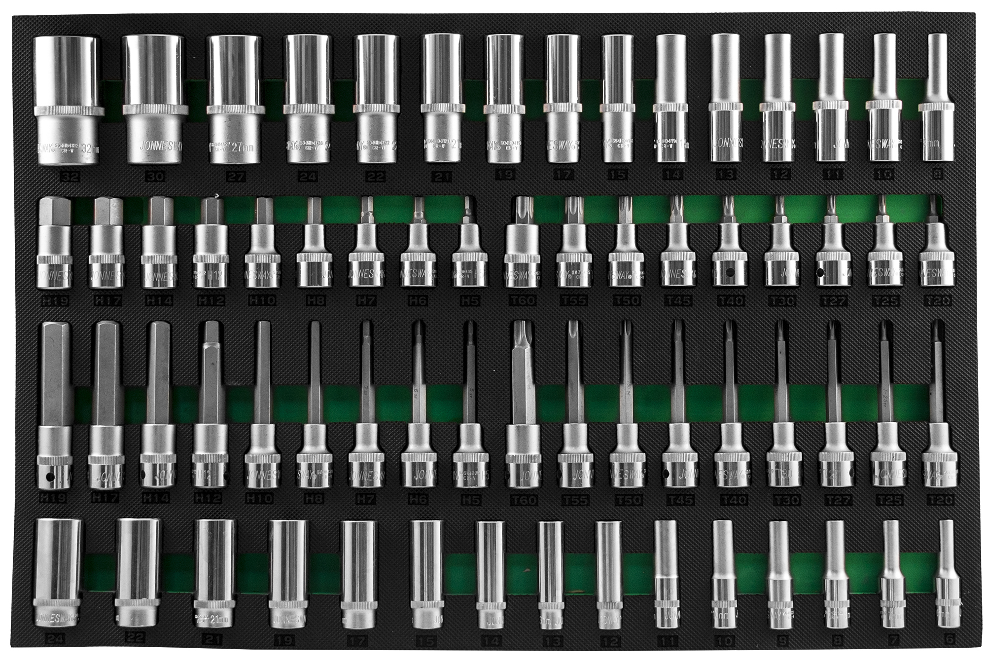 Набор глубоких тоцевых головок 3/8"DR и 1/2"DR, торцевых насадок с вставками 1/2"DR. 66 предметов 2