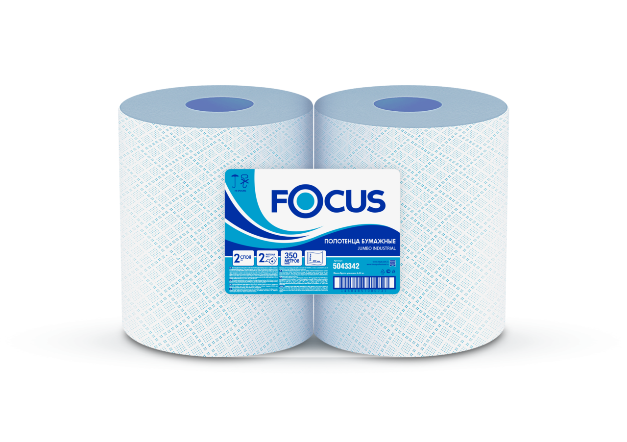 Бумажный протирочный материал Focus Jumbo, 2сл., 24смх35см, 1000 л., бирюзовый  2