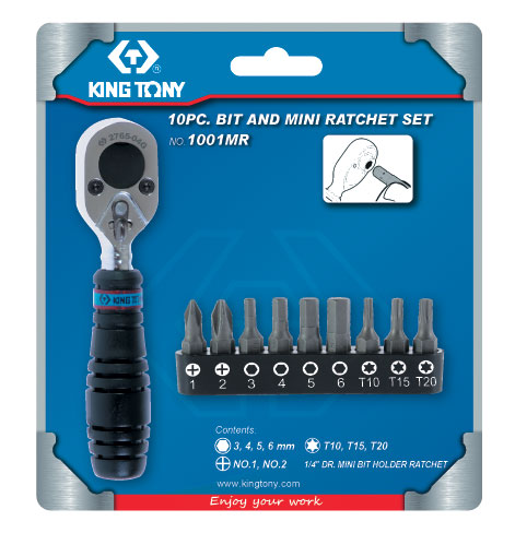 Набор вставок (бит) с трещоткой 1/4;, TORX, HEX, PH, 10 предметов KING TONY 1001MR 2
