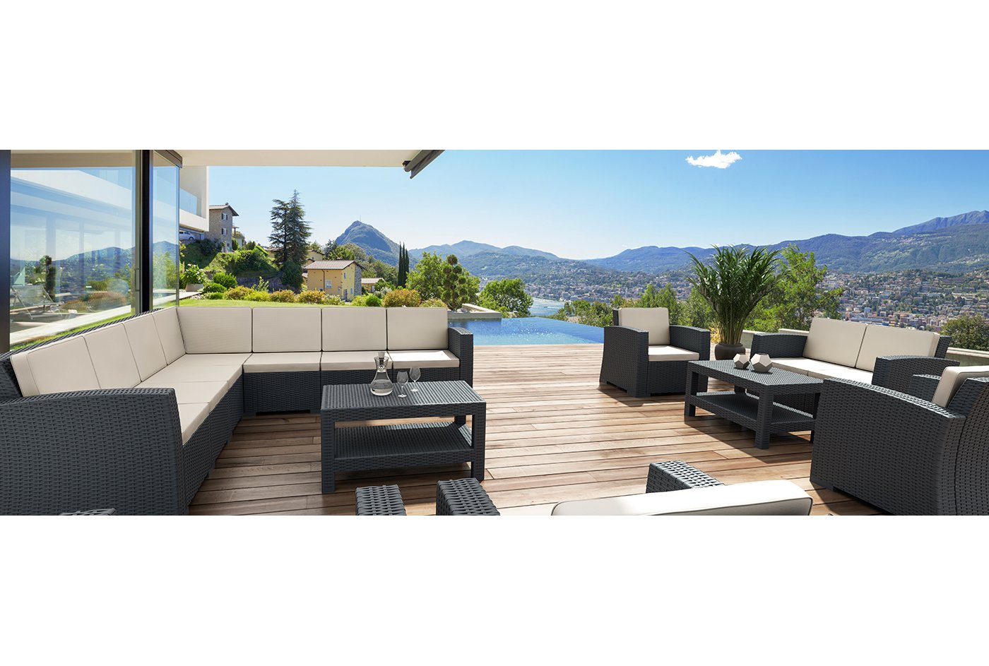 Диван пластиковый плетеный двухместный с подушками Monaco Lounge