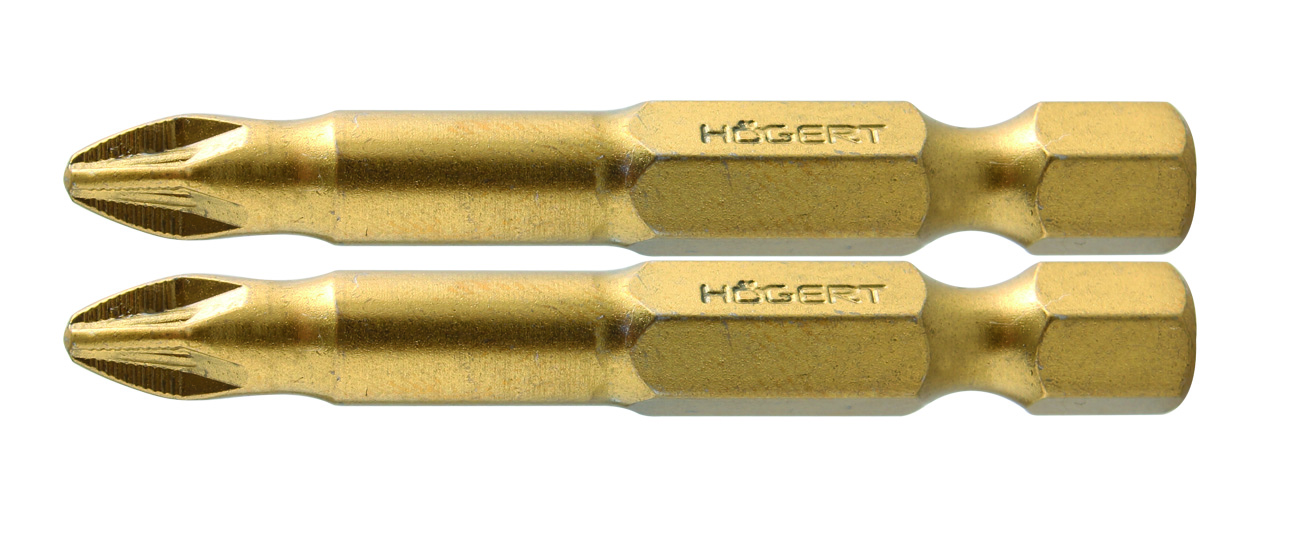 HOEGERT Биты PZ2 50 мм, сталь S2, нитрид титана, 2 шт. 2