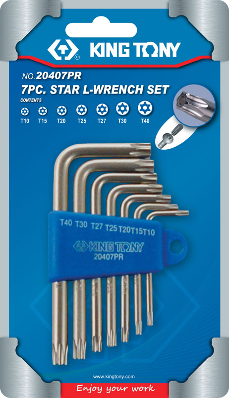 Набор Г-образных TORX, T10-T40, короткие с отверстием, 7 предметов  2