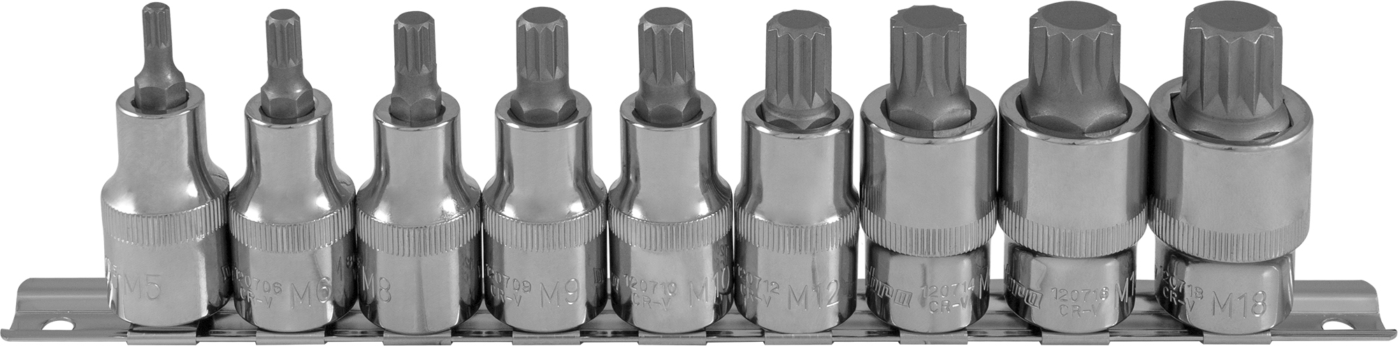 Набор насадок торцевых 1/2"DR с вставками-битами SPLINE на держателе, M5-M18 2