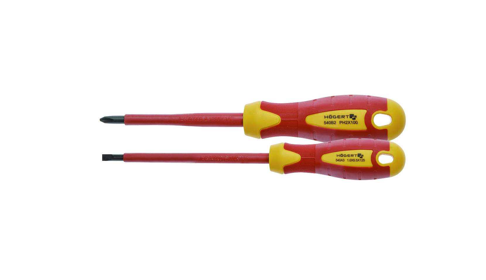 Набор изолированных отверток SL5,5, 125 мм, PH2, 100 мм, 1000 V, сталь S2, 2 шт. 2