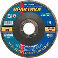Круг лепестковый шлифовальный ПРАКТИКА 115 х 22 мм Р  80 (1шт.) , серия Мастер