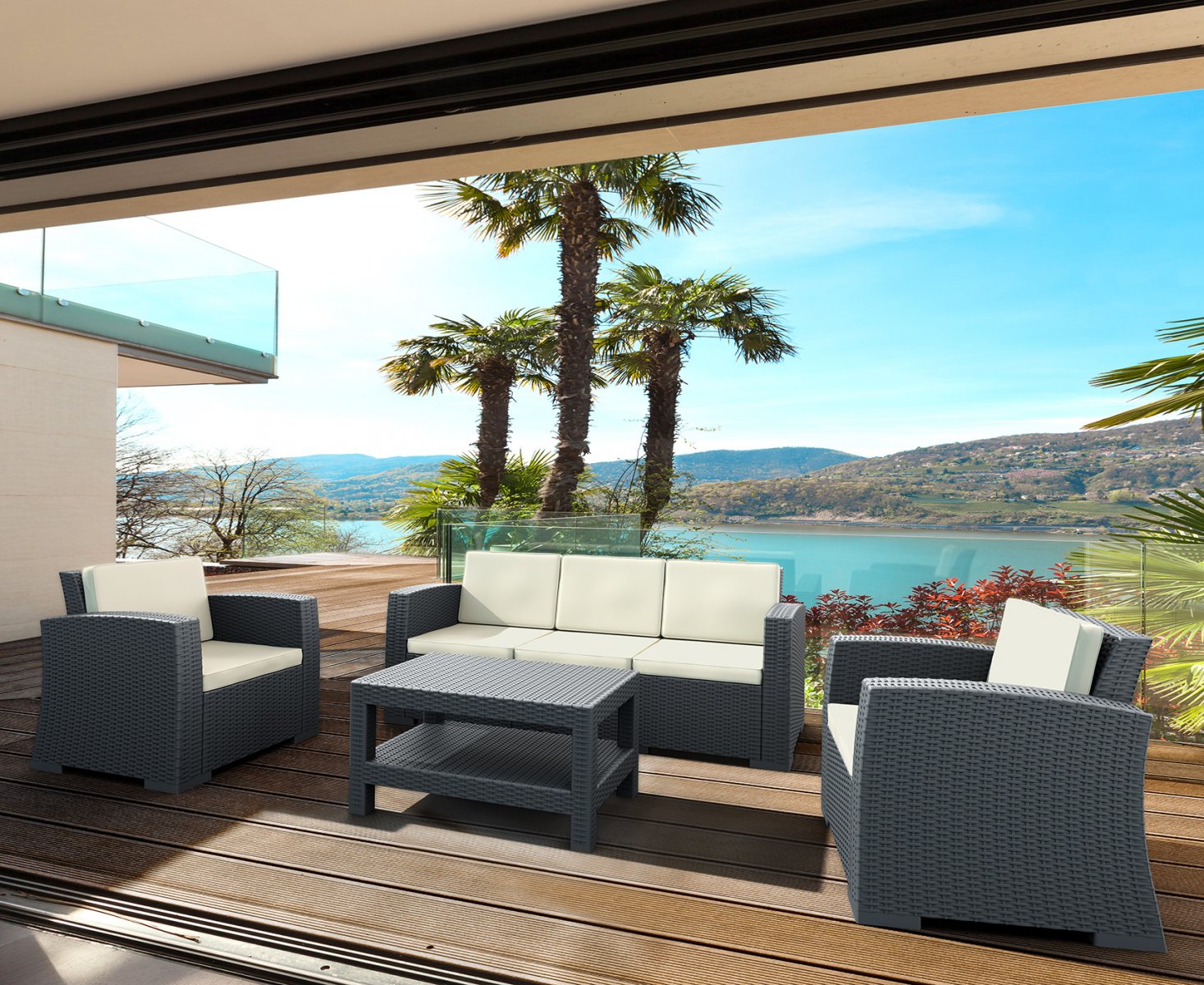 Кресло пластиковое плетеное с подушками Monaco Lounge