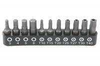 Набор бит 1/4" 25 мм на держателе TORX c отв., HEX