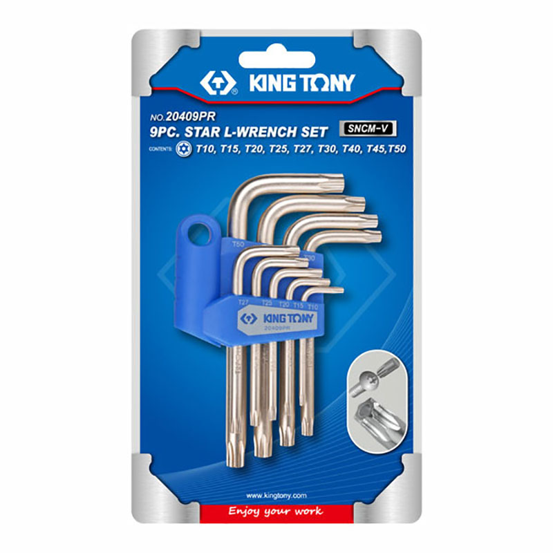 Набор Г-образных TORX, T10-T50, короткие с отверстием, 9 предметов KING TONY 20409PR 2