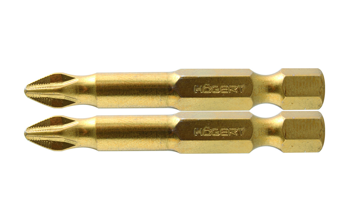 HOEGERT Биты PH2 50 мм, сталь S2, нитрид титана, 2 шт. 2