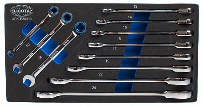 Набор ключей комбинированных трещоточных, 8-24 мм, 11 предметов