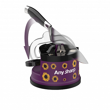 Точилка для ножей AnySharp ELITE пластиковый корпус цвет матовый фиолетовый, принт цветы
