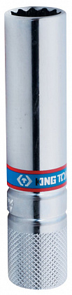 Головка свечная двенадцатигранная 3/8;, 14 мм, L = 90 мм, резиновый фиксатор KING TONY 36C014