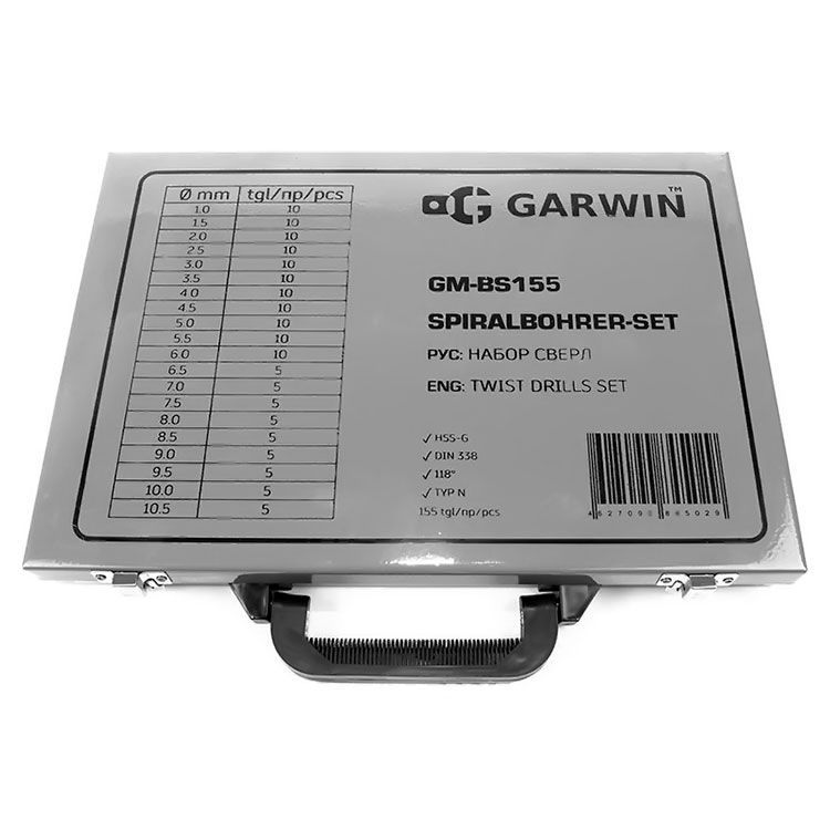 Набор сверл 1.0-10.5 HSS-G, 155 предметов Garwin  GM-BS155_1