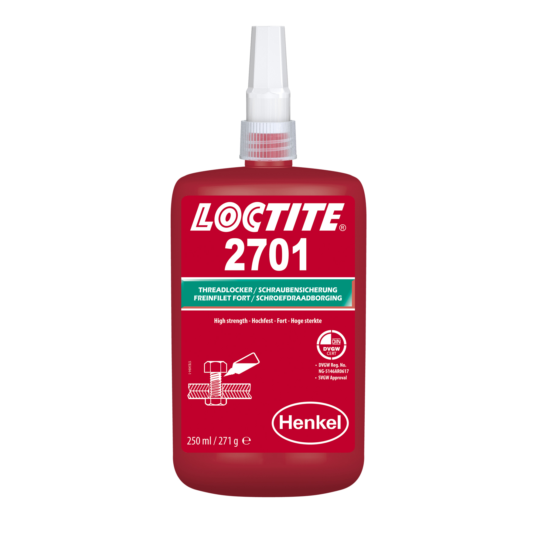 Loctite 2701 Резьбовой фиксатор высокой прочности для неактивных металлов, 250 мл_0
